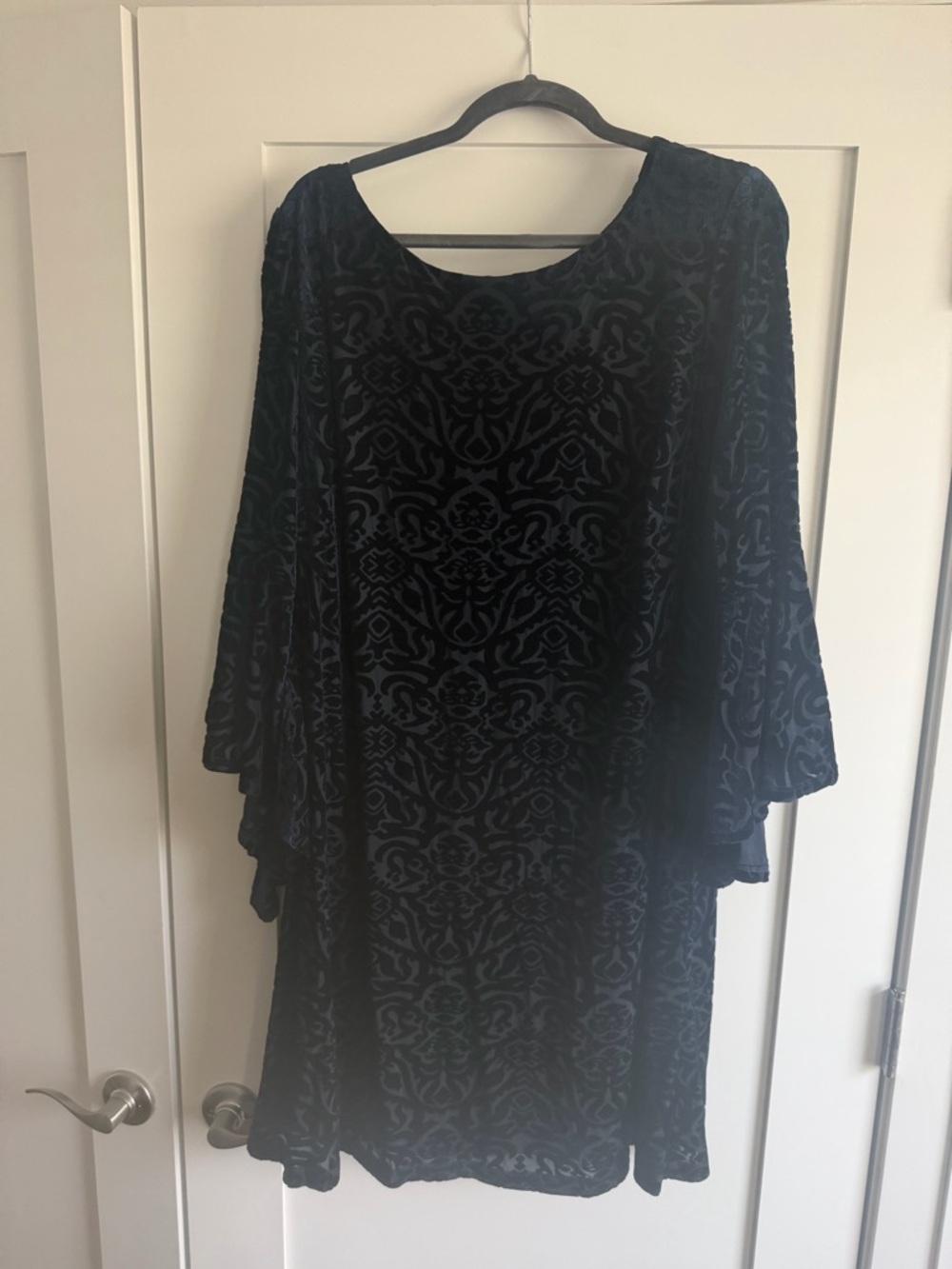 Macy's Navy Blue Velvet Burnout Long Sleeve Dress